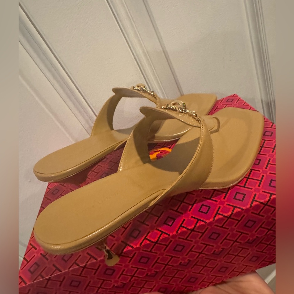 Tory Burch Gold Chain Sandals with heel - Picture 2 of 6